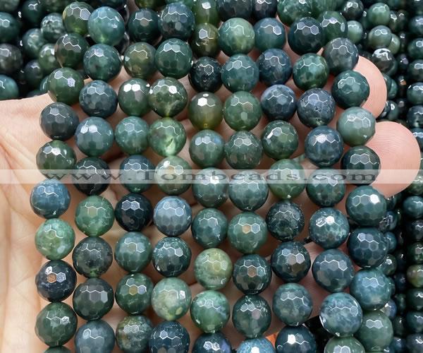 CAA6461 15 inches 8mm faceted round moss agate beads wholesale