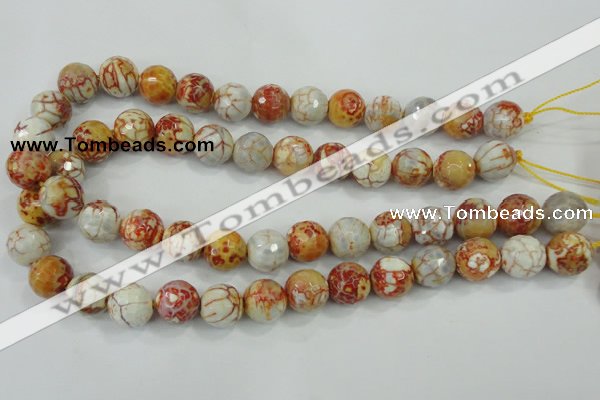 CAA729 15.5 inches 14mm faceted round fire crackle agate beads