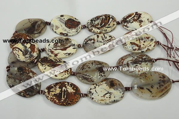 CAA762 15.5 inches 30*39mm twisted oval wooden agate beads