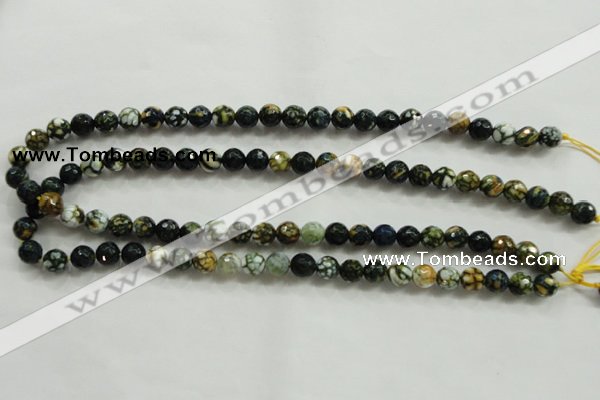 CAA792 15.5 inches 8mm faceted round fire crackle agate beads