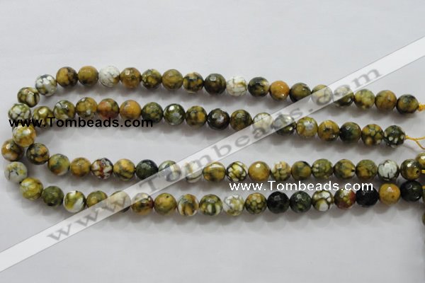 CAA797 15.5 inches 10mm faceted round fire crackle agate beads