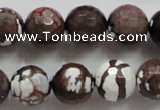 CAA807 15.5 inches 14mm faceted round fire crackle agate beads