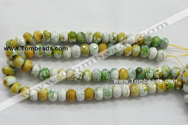 CAA825 15.5 inches 10*14mm faceted rondelle fire crackle agate beads