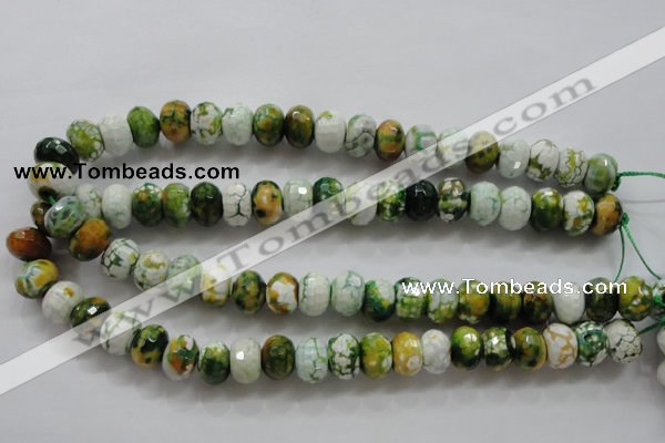 CAA827 15.5 inches 10*14mm faceted rondelle fire crackle agate beads