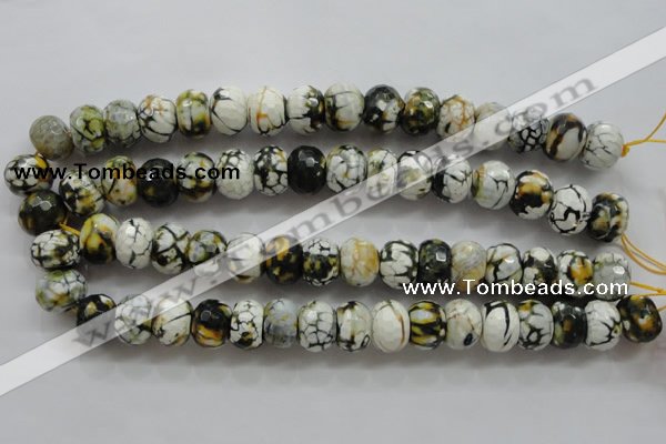 CAA832 15.5 inches 12*16mm faceted rondelle fire crackle agate beads