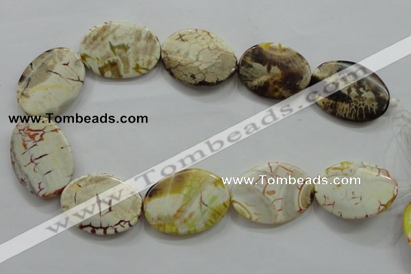 CAA845 15.5 inches 25*35mm twisted oval fire crackle agate beads