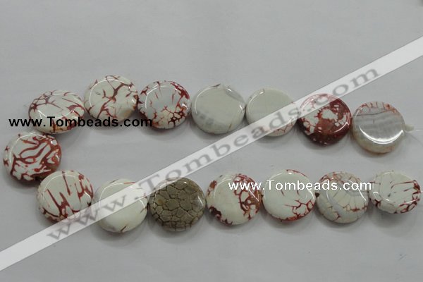 CAA848 15.5 inches 25mm flat round fire crackle agate beads