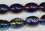 CAA853 15.5 inches 13*18mm rice AB-color black agate beads