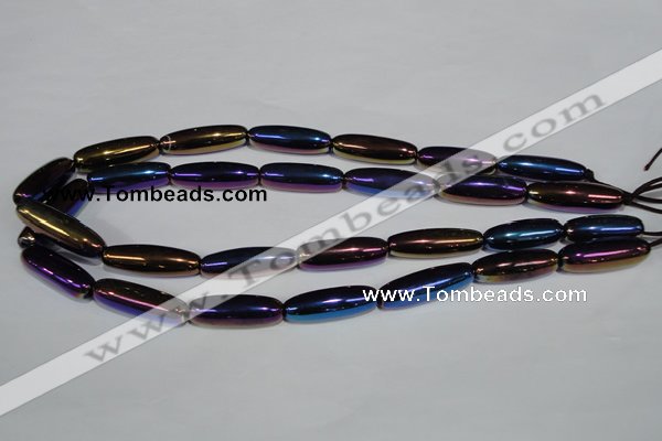 CAA858 15.5 inches 9*27mm rice AB-color black agate beads