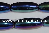 CAA859 15.5 inches 12*30mm rice AB-color black agate beads