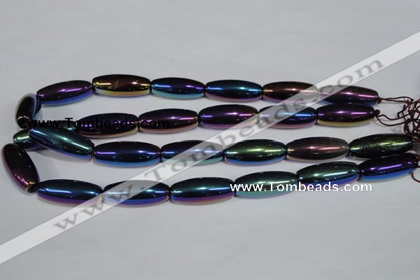 CAA859 15.5 inches 12*30mm rice AB-color black agate beads