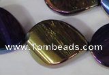 CAA863 15.5 inches 25*33mm twisted teardrop AB-color black agate beads