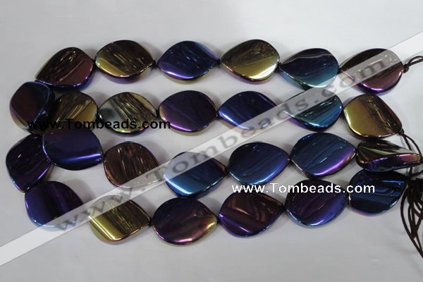 CAA863 15.5 inches 25*33mm twisted teardrop AB-color black agate beads