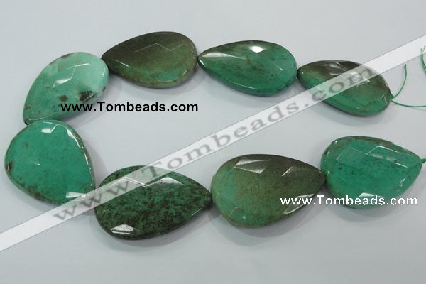 CAA96 15.5 inches 35*50mm faceted flat teardrop grass agate beads