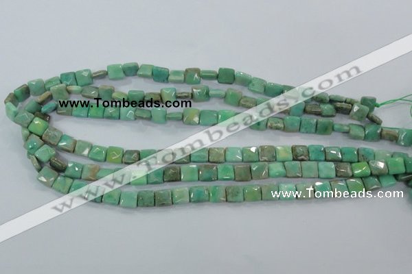 CAA99 15.5 inches 8*8mm faceted square grass agate gemstone beads