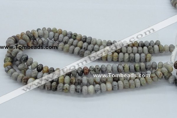 CAB142 15.5 inches 6*10mm rondelle bamboo leaf agate beads