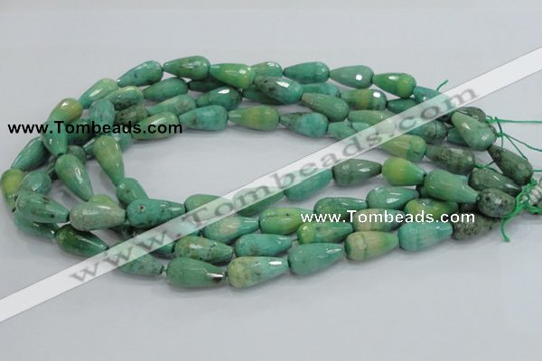 CAB16 15.5 inches 10*20mm faceted teardrop green grass agate beads