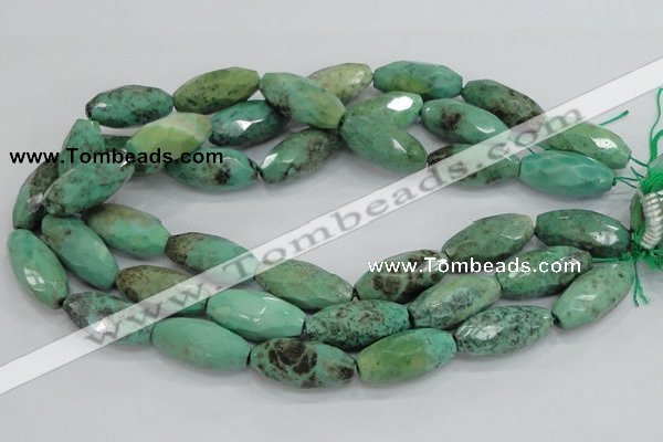 CAB21 15.5 inches 14*30mm faceted rice green grass agate beads