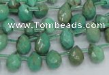 CAB23 15.5 inches 7*10mm faceted teardrop green grass agate beads