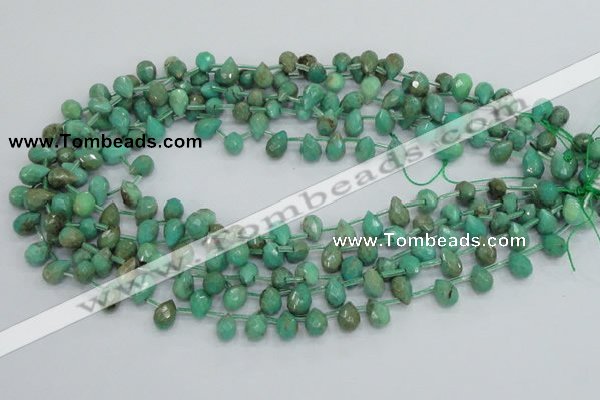 CAB23 15.5 inches 7*10mm faceted teardrop green grass agate beads