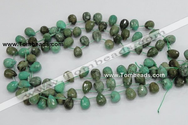 CAB24 15.5 inches 10*14mm faceted teardrop green grass agate beads