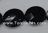 CAB320 15.5 inches 25mm faceted coin black agate gemstone beads