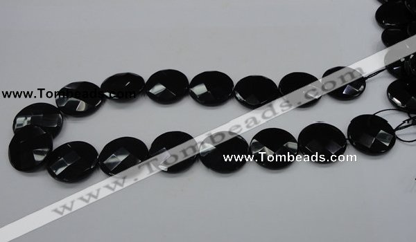 CAB320 15.5 inches 25mm faceted coin black agate gemstone beads