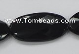 CAB321 15.5 inches 20*40mm faceted oval black agate gemstone beads