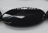 CAB322 15.5 inches 25*50mm faceted oval black agate gemstone beads