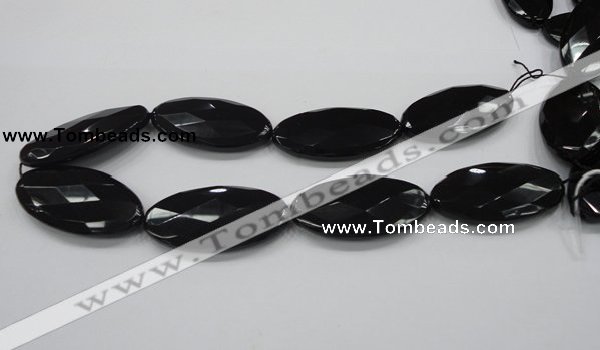 CAB322 15.5 inches 25*50mm faceted oval black agate gemstone beads