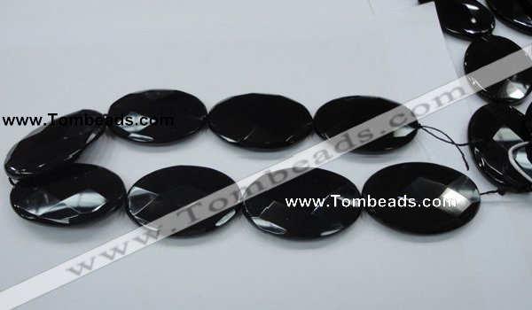 CAB323 15.5 inches 35*50mm faceted oval black agate gemstone beads