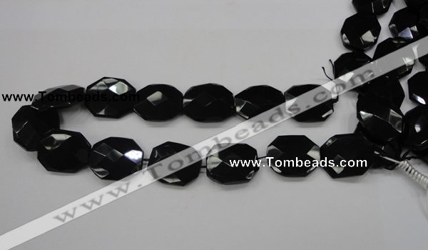 CAB326 15.5 inches 25*30mm faceted octagonal black agate gemstone beads