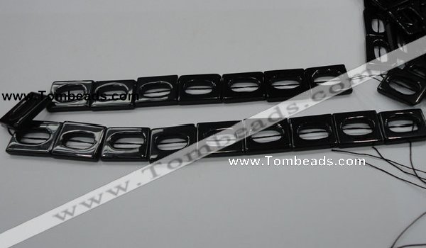 CAB328 15.5 inches 18*24mm hollow rectangle black agate gemstone beads