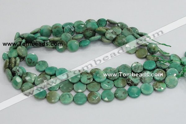 CAB33 15.5 inches 14mm faceted coin green grass agate gemstone beads