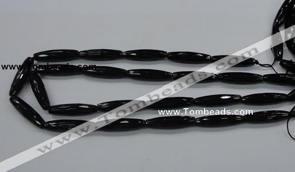 CAB330 15.5 inches 8*30mm faceted rice black agate gemstone beads