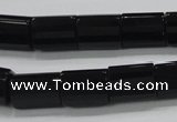 CAB334 15.5 inches 10*14mm faceted column black agate gemstone beads