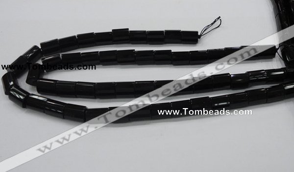 CAB334 15.5 inches 10*14mm faceted column black agate gemstone beads