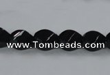 CAB335 15.5 inches 8*12mm faceted & twisted rice black agate beads