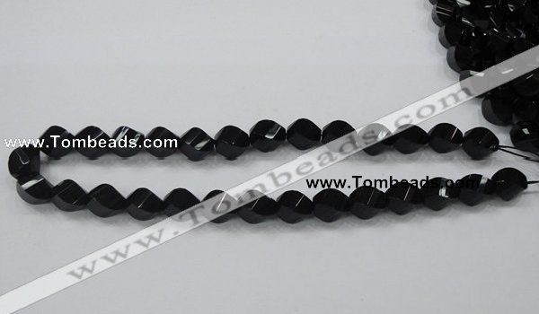 CAB336 15.5 inches 10*14mm faceted & twisted rice black agate beads