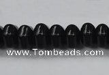 CAB340 15.5 inches 8*14mm hexagon rondelle black agate gemstone beads
