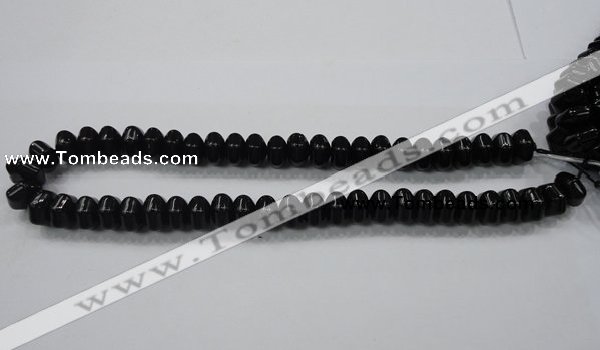 CAB340 15.5 inches 8*14mm hexagon rondelle black agate gemstone beads