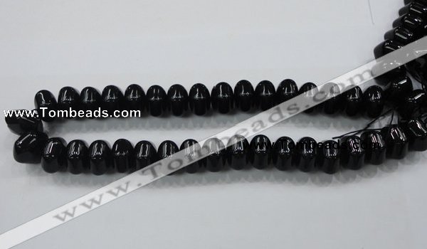 CAB341 15.5 inches 12*18mm hexagon rondelle black agate gemstone beads