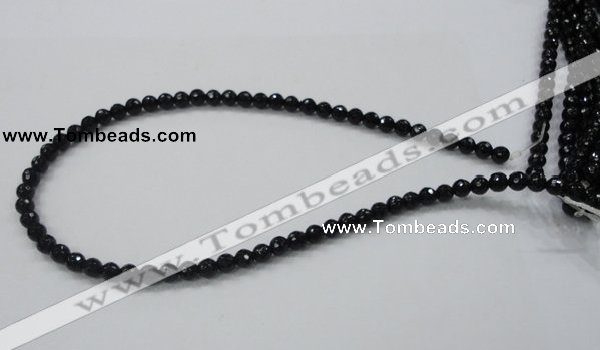 CAB342 15.5 inches 6mm faceted round black agate gemstone beads