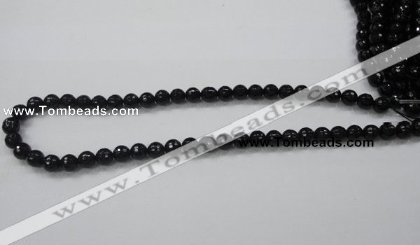 CAB343 15.5 inches 8mm faceted round black agate gemstone beads