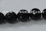CAB345 15.5 inches 14mm faceted round black agate gemstone beads