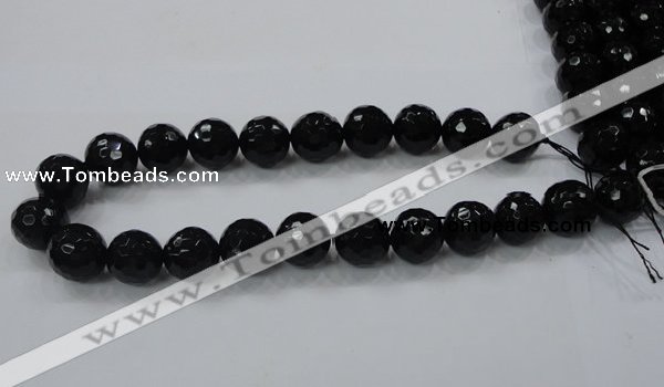 CAB345 15.5 inches 14mm faceted round black agate gemstone beads