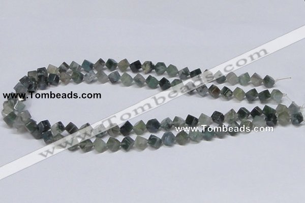 CAB400 15.5 inches 6*6mm inclined cube moss agate gemstone beads