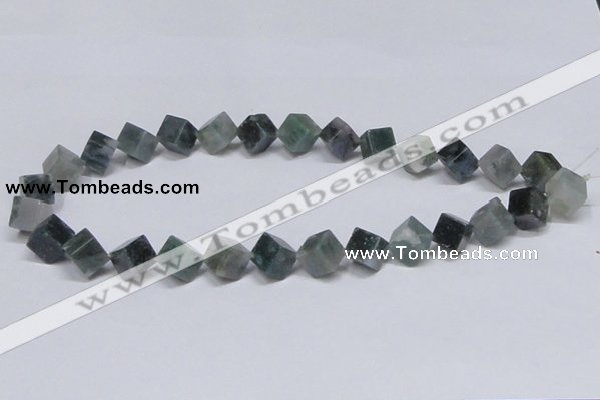 CAB401 15.5 inches 10*10mm inclined cube moss agate gemstone beads