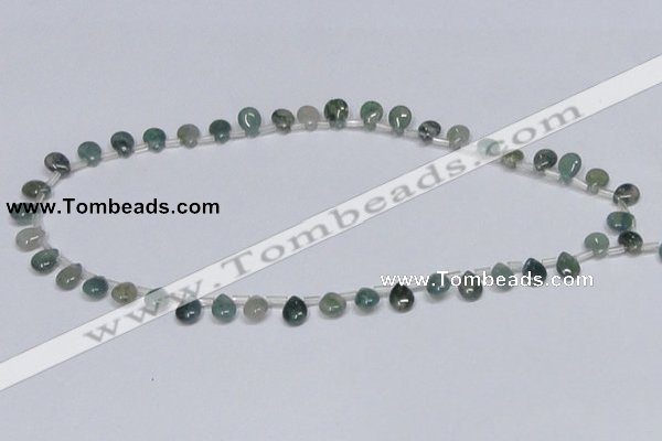 CAB414 15.5 inches 7*9mm flat teardrop moss agate gemstone beads