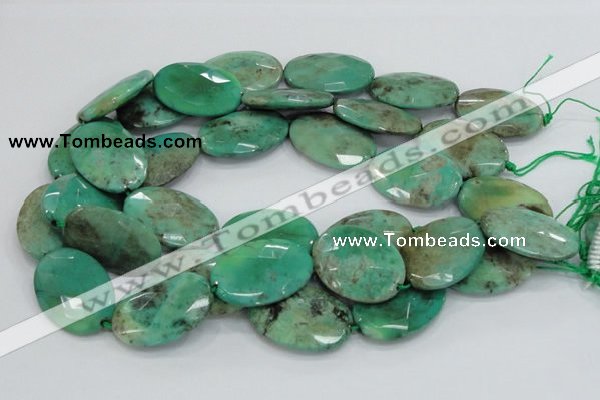 CAB43 15.5 inches 25*35mm faceted oval green grass agate beads